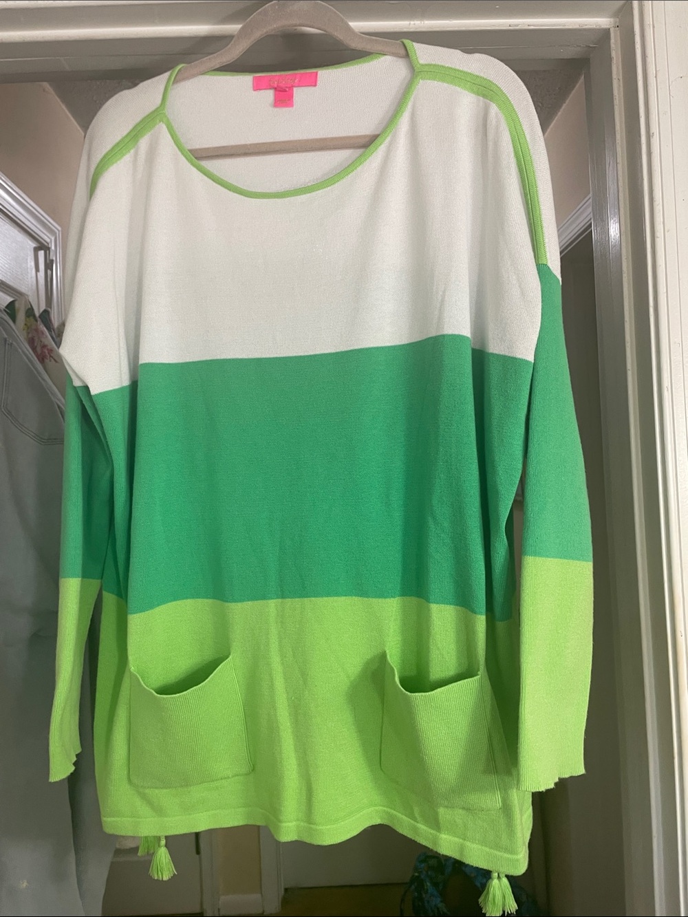 Lilly Pulitzer White, Emerald & Lime Colorblock Scoop Pullover